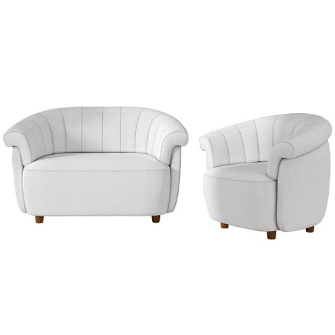 Kit Namoradeira 2 Lugares e Poltrona Decorativa Orgânica Perseu M03 Bouclê Cru - Lyam Decor