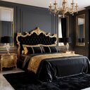 Ver imagem 2 de Cabeceira de Cama Casal Imperial Rainha Veludo Preto com Capitonê e Detalhes Dourado
