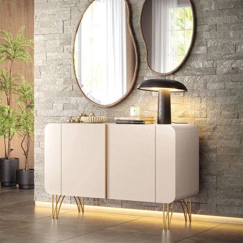 Buffet Decorativo Sala de Estar Bambino Mdp/mdf Pés em Aço Off White G26 - Gran Belo