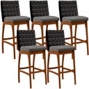 Ver imagem 1 de Kit 05 Banquetas Altas Sala De Jantar Fixa Mila B04 Couríssimo Preto Linho Cinza Escuro - Lyam Decor