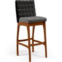 Ver imagem 3 de Kit 05 Banquetas Altas Sala De Jantar Fixa Mila B04 Couríssimo Preto Linho Cinza Escuro - Lyam Decor