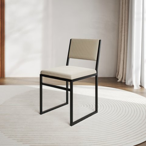 Cadeira de Jantar Industrial Isa Assento Veludo Bege