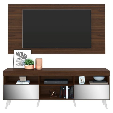 Rack Com Painel E Suporte Tv 65" Retrô Com Espelho Flórida Multimóveis V3142 Duna/Branco Duna/