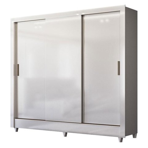 Guarda Roupa Casal 3 Portas de Correr com Pés Italia Branco Brilho - Santos Andirá
