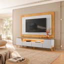 Ver imagem 1 de Conjunto Painel para TV até 75" com Bancada 2 Portas 2 Gavetas Alicia LED 224cm - Bali/Cedro