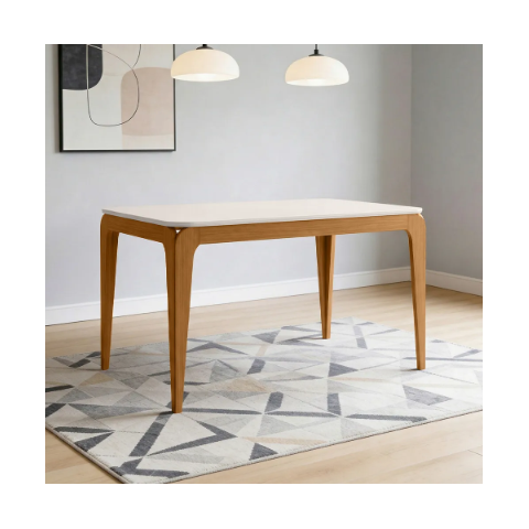 Mesa de Jantar 8 Lugares Retangular 180cm Tampo MDF com Vidro Claris N01 Ypê Off White - Lyam Decor