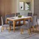 Ver imagem 2 de Mesa de Jantar 8 Lugares Retangular 180cm Tampo Mdf com Vidro Claris N01 Ypê Off White - Lyam Decor