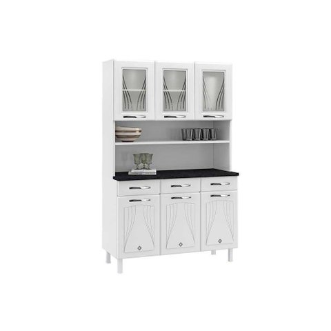 Kit de Cozinha Compacta Star New C- 6 Portas (3 C- Vidro) e 3 Gavetas 120cm Branco - Telasul