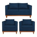 Ver imagem 1 de Kit Sofá 3 Lugares e 2 Poltronas Europa 180 cm Estilo Conforto e Elegância Suede Azul Marinho