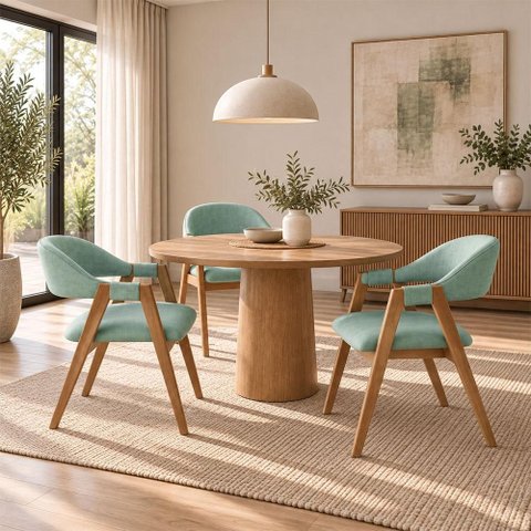 Kit 03 Cadeiras de Jantar e Estar Living Estofada Nadja L02 Linho Verde Menta - Lyam Decor