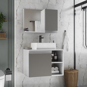 Conjunto de Gabinete Banheiro Virtus 60cm com Cuba e Espelheira