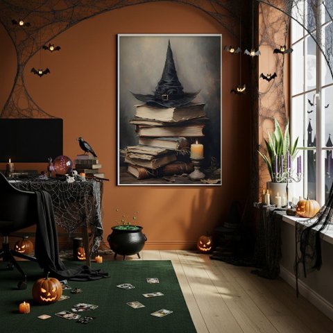 Quadro Decorativo Os Livros de Um Bruxo - 70x50cm:moldura Branca