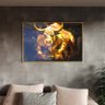 Quadro Decorativo Animais Touro Gold com Moldura e Vidro Dourada - 90x60 Cm - 1