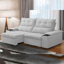 Ver imagem 2 de Sofá Retrátil Reclinável para Sala de Estar Living 210cm Ártico F04 Bouclê Cinza - Lyam Decor