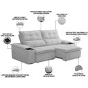 Ver imagem 4 de Sofá Retrátil Reclinável para Sala de Estar Living 210cm Ártico F04 Bouclê Cinza - Lyam Decor