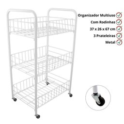 CARRINHO ORGANIZADOR MULTIUSO EM METAL COM 3 PRATELEIRAS PARA BANHEIRO LAVANDERIA COZINHA - 5