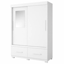 Ver imagem 2 de Guarda-Roupa Solteiro Sereno 2 Portas 2 Gavetas com Espelho Branco - Caemmun
