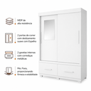 Ver imagem 4 de Guarda-Roupa Solteiro Sereno 2 Portas 2 Gavetas com Espelho Branco - Caemmun
