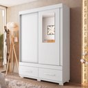 Ver imagem 1 de Guarda-roupa Solteiro Sereno 2 Portas 2 Gavetas com Espelho Branco - Caemmun