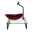 Ver imagem 2 de Kit Cuba de Vidro Oval 10mm Vermelho Cereja com Tampo 40cm Incolor e Suporte Preto