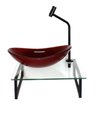 Ver imagem 2 de Kit Cuba de Vidro Oval 10mm Vermelho Cereja com Tampo 40cm Incolor e Suporte Preto