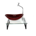 Ver imagem 1 de Kit Cuba de Vidro Oval 10mm Vermelho Cereja com Tampo 40cm Incolor e Suporte Preto