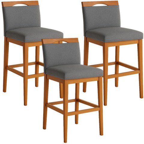 Kit 3 Banquetas Alta Cozinha Gourmet Conforto Linho:linho Cinza