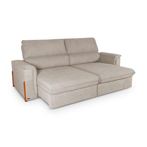 Sofá Retrátil Reclinável Linea 2,50m Linho Bouclê Bege Duplo Molejo - King House