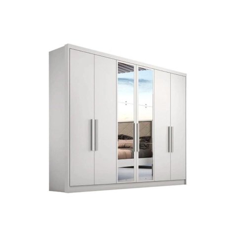 Guarda Roupa Casal 6 Portas e 8 Gavetas C- Espelho Rizon Plus Branco - Novo Horizonte