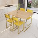 Ver imagem 1 de Conjunto Mesa de Jantar Retangular Pinus 4 Cadeiras Estofado Riviera Industrial Dourado Don Castro D