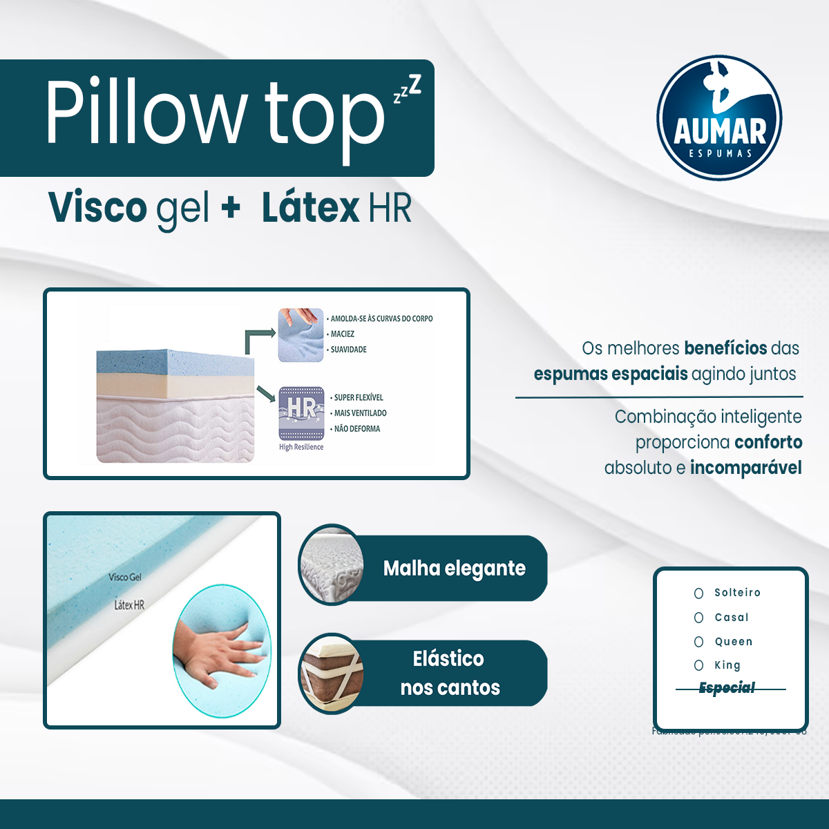 Pillow Top Visco Nasa Gel + Látex Hr Foam Solteiro (88) 8cm - Aumar - 5