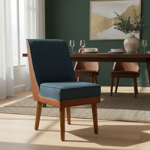 Cadeira de Jantar Virgínia Linho Azul e Courissimo Nozes Linho Nozes Azul