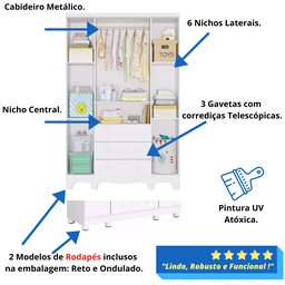 Guarda-roupa de Bebê 4 Portas 3 Gavetas Junior Móveis Peroba - 4