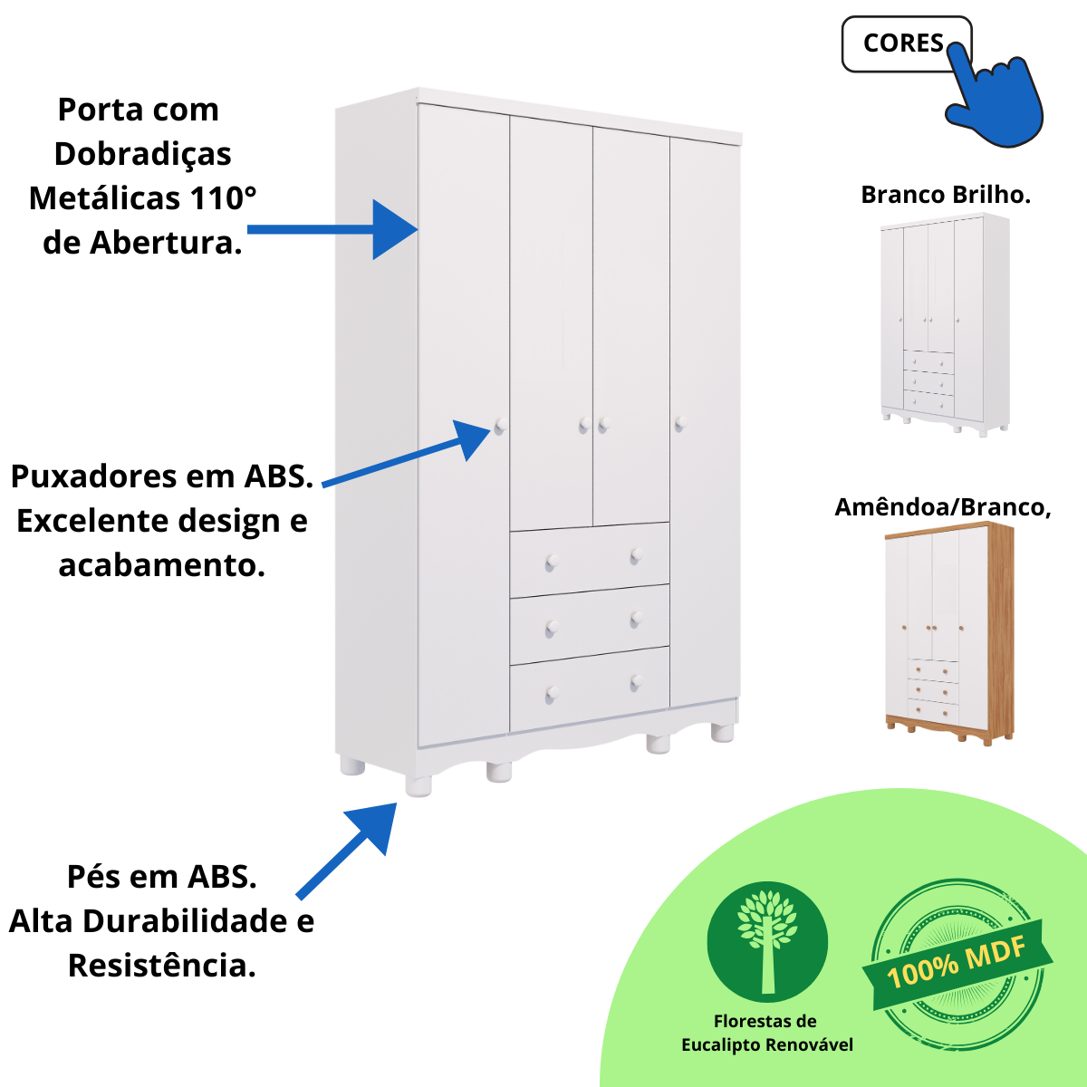 Guarda-roupa de Bebê 4 Portas 3 Gavetas Junior Móveis Peroba - 3