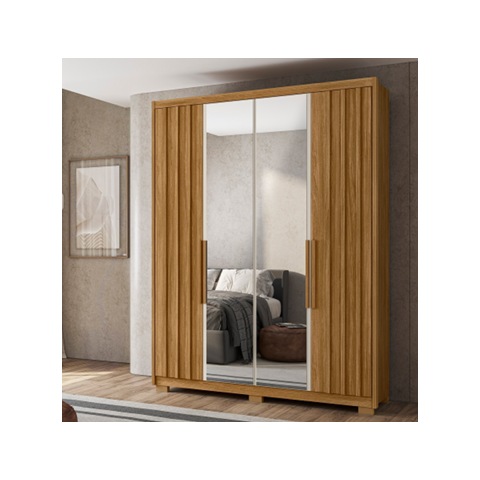 Guarda Roupa 4 Portas Ripado com Espelho 3 Gavetas Califórnia Off White Cod 683.010