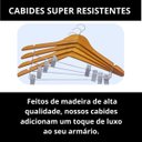 Ver imagem 2 de Kit 20 Cabides de Madeira com Presilhas Adulto Saia Terno Resistente