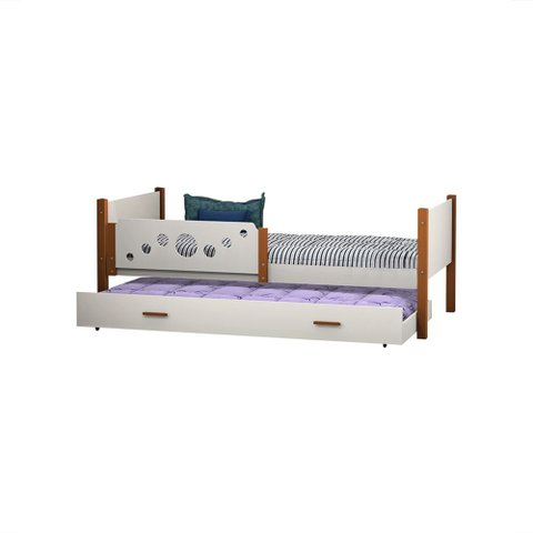 Kit 2 Camas Solteiro Star com 1 Cama Auxiliar - Divaloto Móveis - Branco/Mel