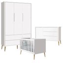 Ver imagem 1 de Quarto de Bebê Theo 3 Portas com Cômoda Branco Acetinado Pés Madeira Natural - Reller