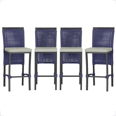 4 Banqueta em Alumínio Roma Preta Corda Náutica Tecido 3