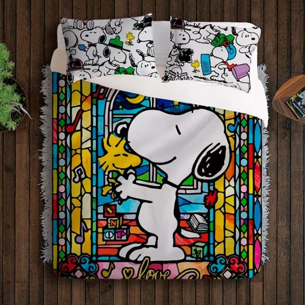 Jogo Cama Casal - Snoopy e Woodstock - Vitral - Desenho - 1