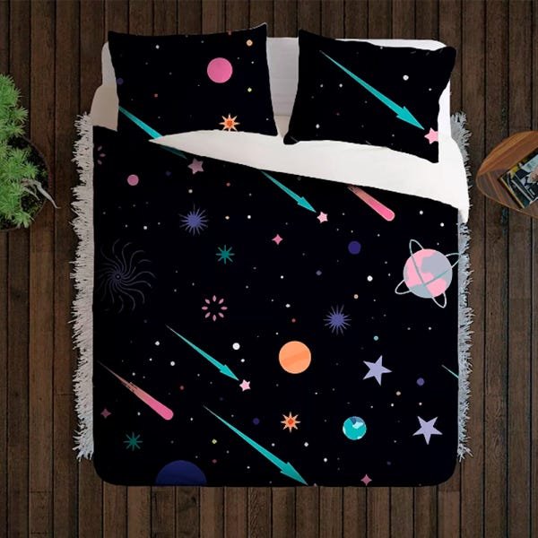Jogo Cama Casal - Desenho Galáxia - Estrelas Cadente Color - 1