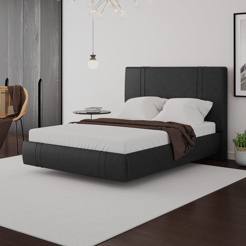 Cama Moderna Aspen Casal Box com Cabeceira Estofada Base Flutuante Pu Preto G99 - Gran Belo