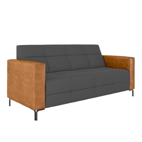 Sofá Living Decorativo Houston 2 Lugares 180cm Pés em Metal Veludo/ PU Grafite/ Caramelo G33 - Gran 