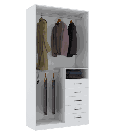 MÓDULO CLOSET 200X45X100 C/ 5 GAVETAS E CABIDEIRO DUPLO M367.B MUNDI MOVEIS