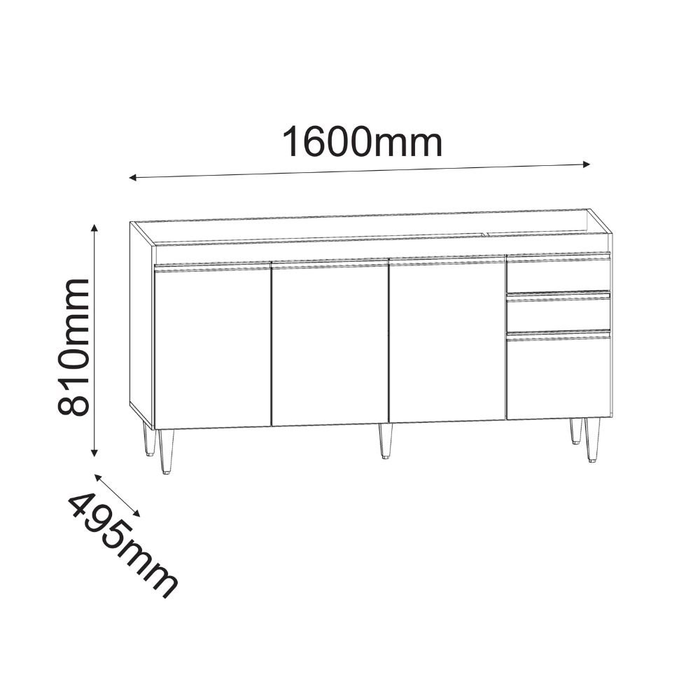 Balcão Cozinha Branco 160cm C/ Tampo - Vallisa Decor - 6