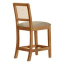 Ver imagem 3 de Banqueta Alta Luxo em Tela Sextavada Assento Estofado Veludo Bege Rubi Madeira Maciça Mel