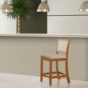 Ver imagem 2 de Banqueta Alta Luxo em Tela Sextavada Assento Estofado Veludo Bege Rubi Madeira Maciça Mel