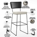 Ver imagem 4 de Banqueta Alta Cozinha Sala Jantar Fixa Allana L02 Couríssimo Preto Linho Champagne - Lyam Decor