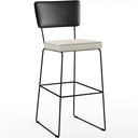 Ver imagem 1 de Banqueta Alta Cozinha Sala Jantar Fixa Allana L02 Couríssimo Preto Linho Champagne - Lyam Decor