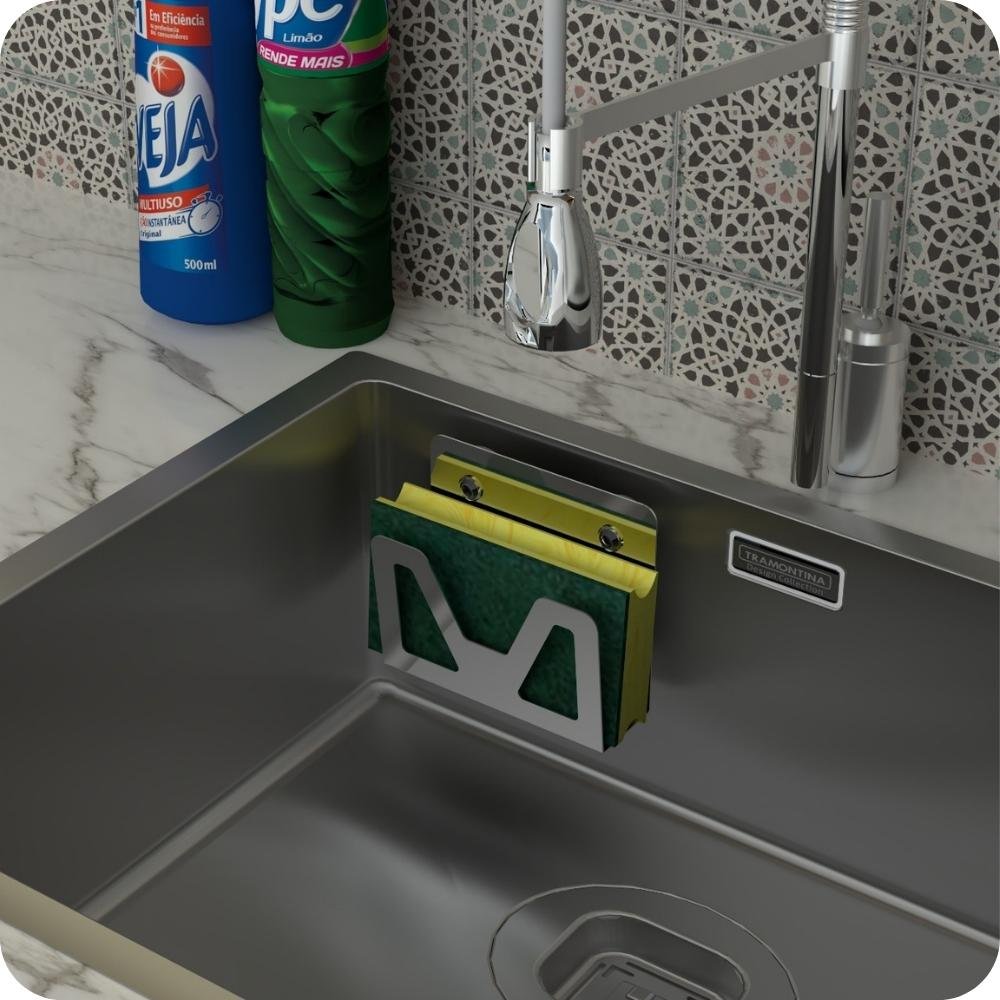 Porta Esponja De Pia Inox Com Adesivo Suporte Bucha ELG | MadeiraMadeira
